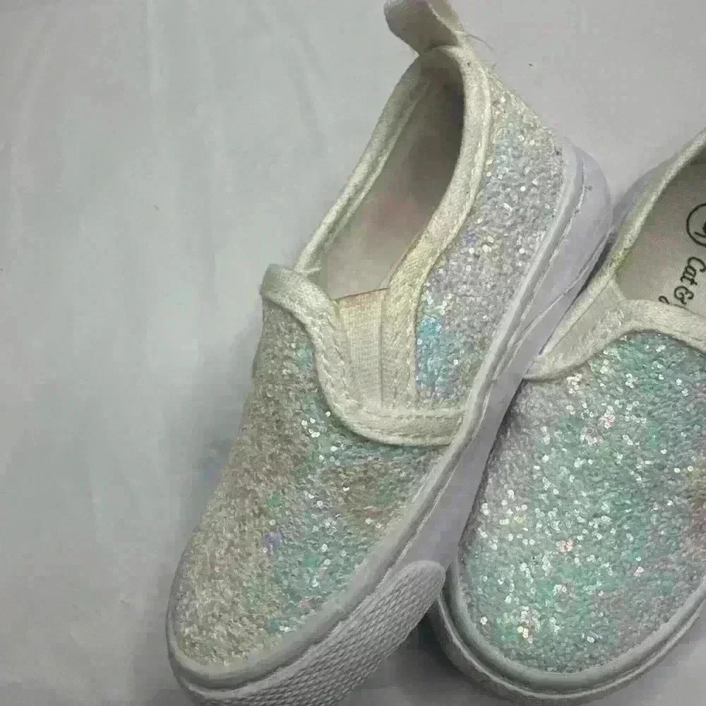 Cat & Jack Madigan Slip-On Sneakers Toddler Girls White Glitter Size 6